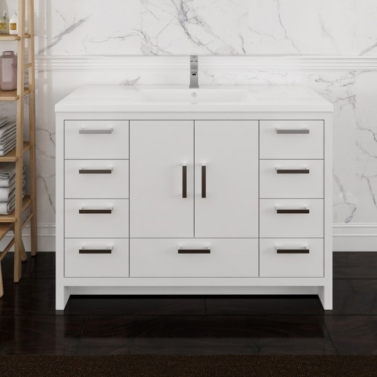 Imperia 48 Glossy White Free Standing Modern Bathroom Cabinet w/ Integrated Sink