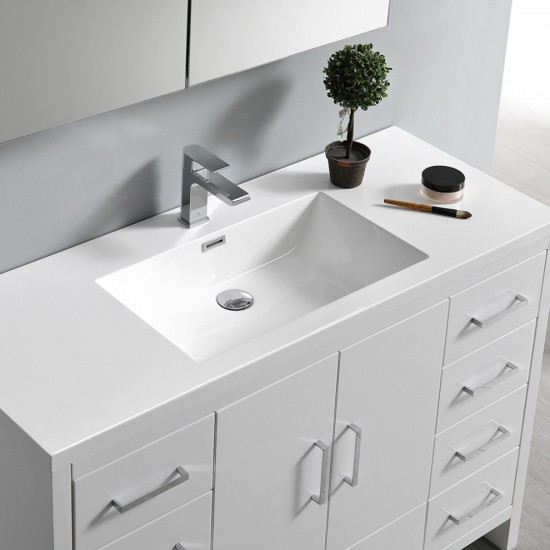 Imperia 48 Glossy White Free Standing Modern Bathroom Cabinet w/ Integrated Sink