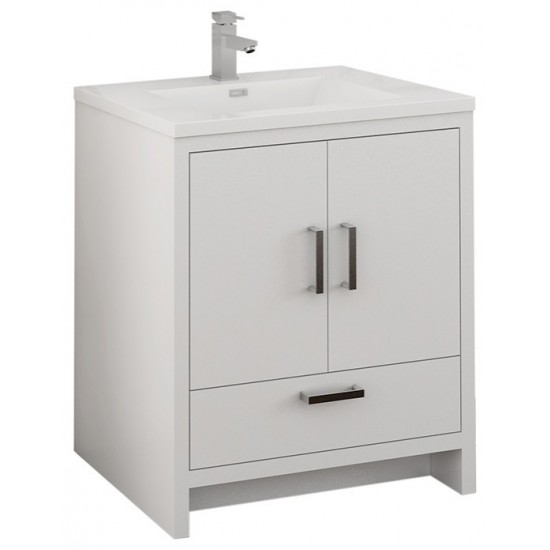 Imperia 30 Glossy White Free Standing Modern Bathroom Cabinet w/ Integrated Sink