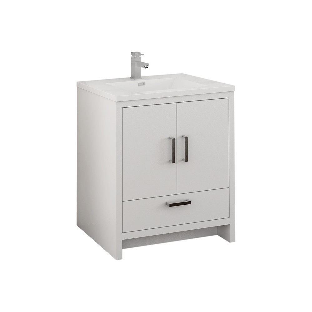 Imperia 30 Glossy White Free Standing Modern Bathroom Cabinet w/ Integrated Sink