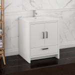 Imperia 30 Glossy White Free Standing Modern Bathroom Cabinet w/ Integrated Sink