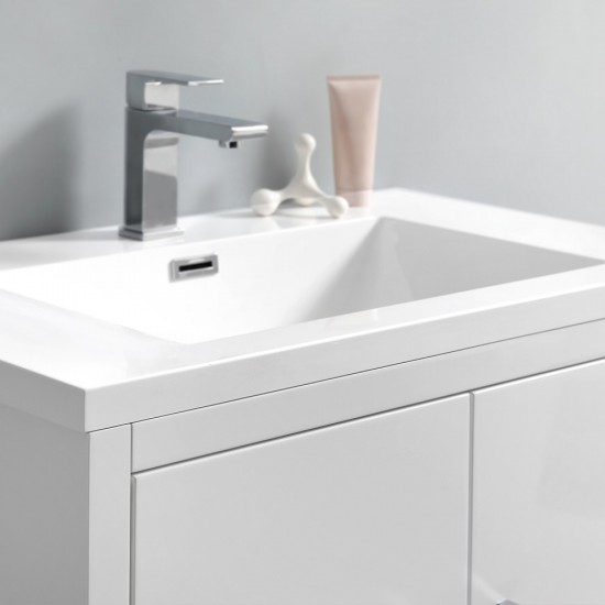 Imperia 30 Glossy White Free Standing Modern Bathroom Cabinet w/ Integrated Sink