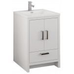 Imperia 24 Glossy White Free Standing Modern Bathroom Cabinet w/ Integrated Sink