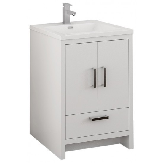 Imperia 24 Glossy White Free Standing Modern Bathroom Cabinet w/ Integrated Sink