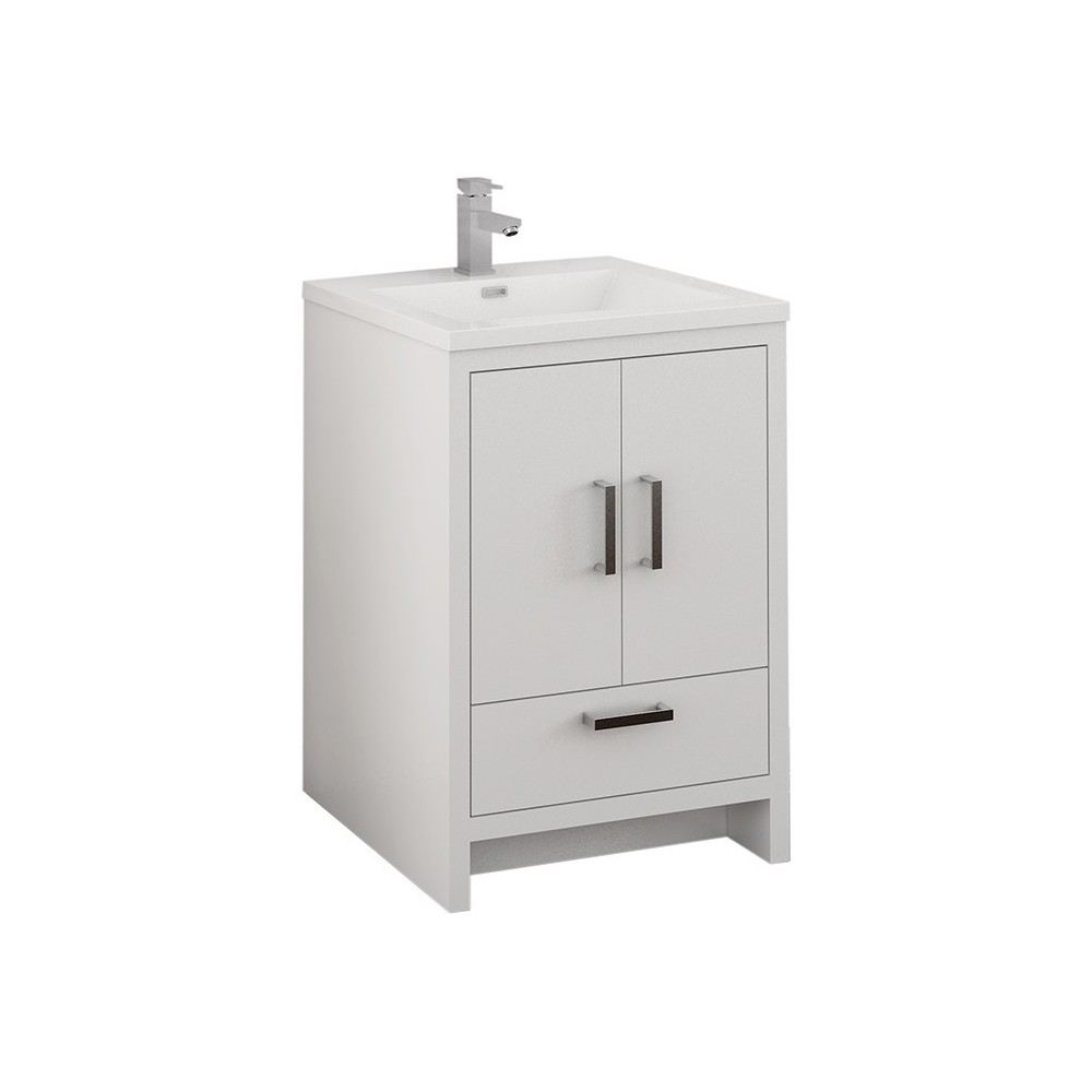 Imperia 24 Glossy White Free Standing Modern Bathroom Cabinet w/ Integrated Sink