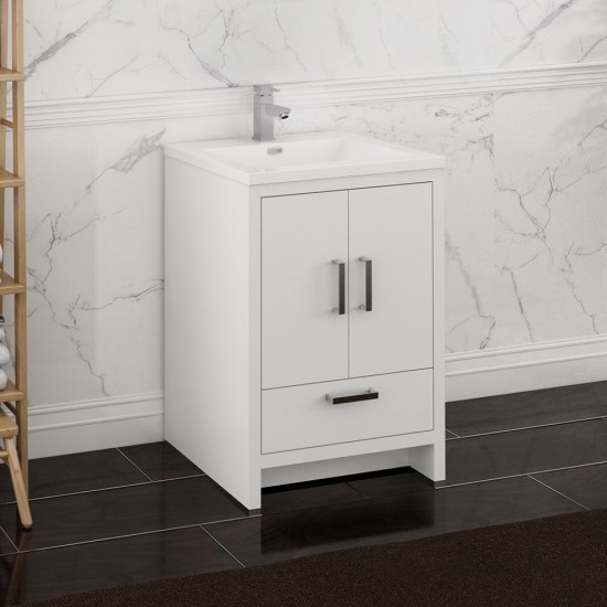 Imperia 24 Glossy White Free Standing Modern Bathroom Cabinet w/ Integrated Sink