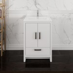 Imperia 24 Glossy White Free Standing Modern Bathroom Cabinet w/ Integrated Sink