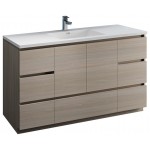 60 Gray Wood Free Standing Modern Bathroom Cabinet w/ Integrated Single Sink