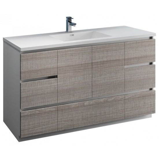 60 Ash Gray Free Standing Modern Bathroom Cabinet w/ Integrated Single Sink