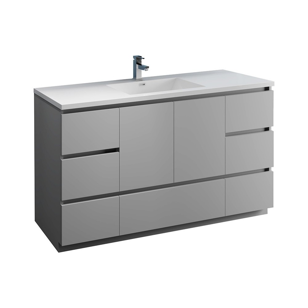 Lazzaro 60" Gray Free Standing Modern Bathroom Cabinet w/ Integrated Single Sink