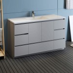 Lazzaro 60" Gray Free Standing Modern Bathroom Cabinet w/ Integrated Single Sink