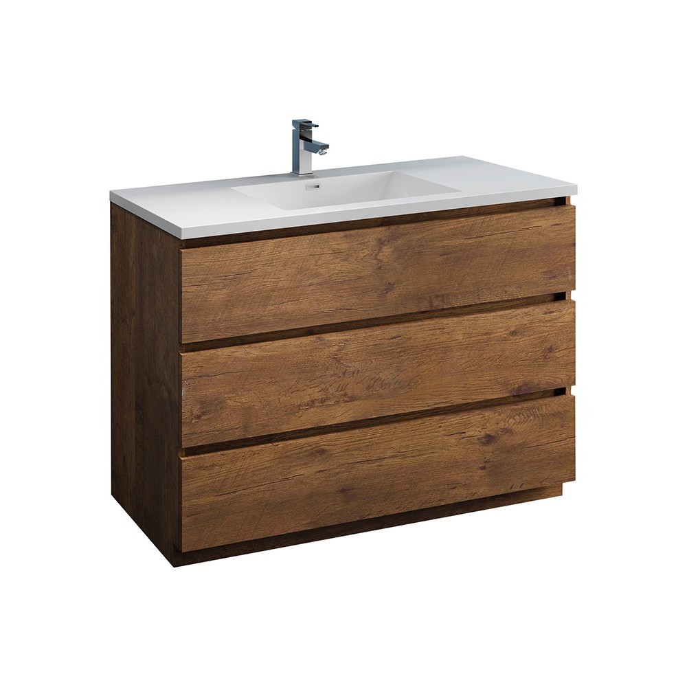 Lazzaro 48" Rosewood Free Standing Modern Bathroom Cabinet w/ Integrated Sink