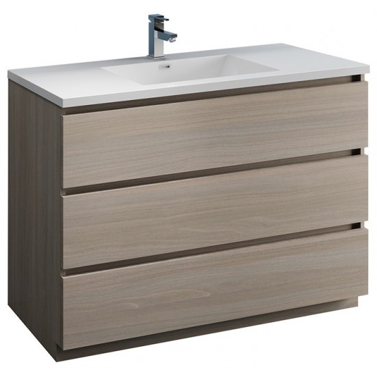 Lazzaro 48" Gray Wood Free Standing Modern Bathroom Cabinet w/ Integrated Sink