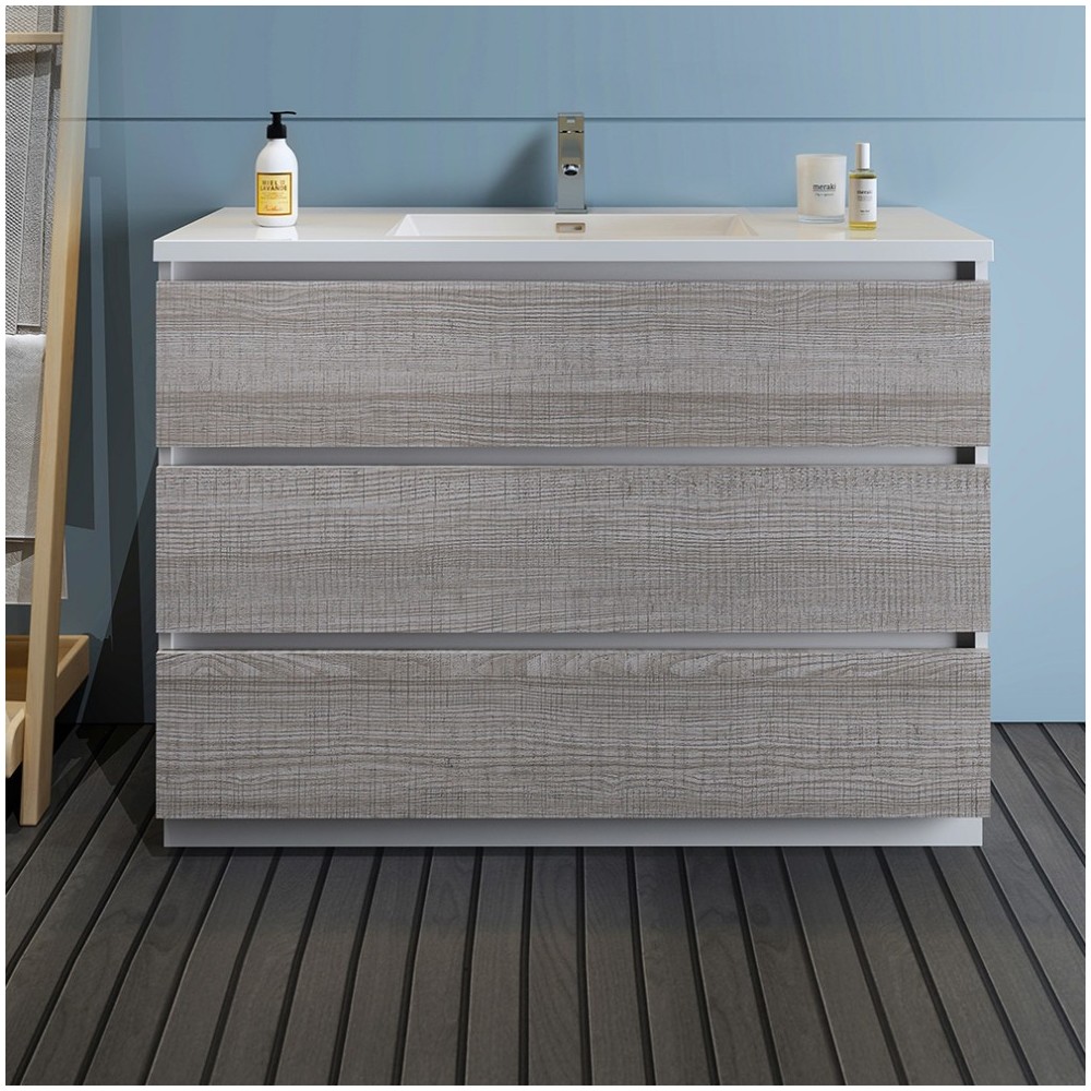 48 Glossy Ash Gray Free Standing Modern Bathroom w/ Integrated Sink