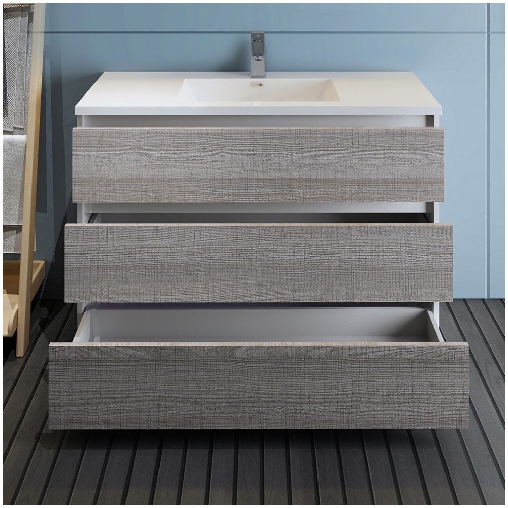 48 Glossy Ash Gray Free Standing Modern Bathroom w/ Integrated Sink