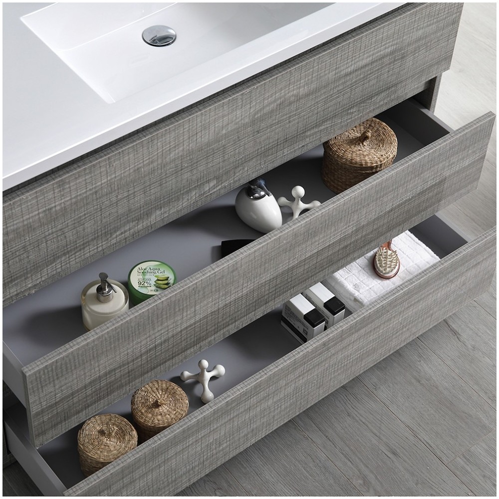 48 Glossy Ash Gray Free Standing Modern Bathroom w/ Integrated Sink