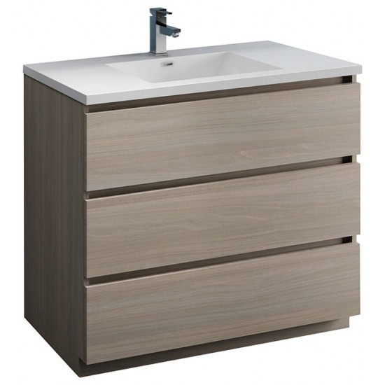 Lazzaro 42" Gray Wood Free Standing Modern Bathroom Cabinet w/ Integrated Sink