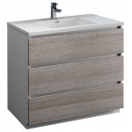 42 Glossy Ash Gray Free Standing Modern Bathroom Cabinet w/ Integrated Sink