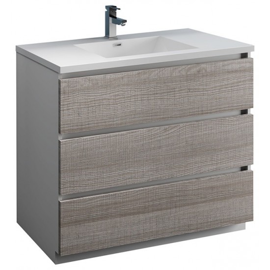 42 Glossy Ash Gray Free Standing Modern Bathroom Cabinet w/ Integrated Sink