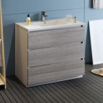 42 Glossy Ash Gray Free Standing Modern Bathroom Cabinet w/ Integrated Sink