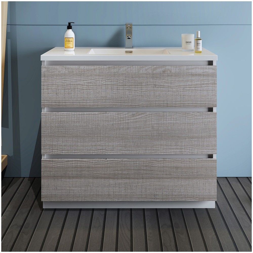 42 Glossy Ash Gray Free Standing Modern Bathroom w/ Integrated Sink