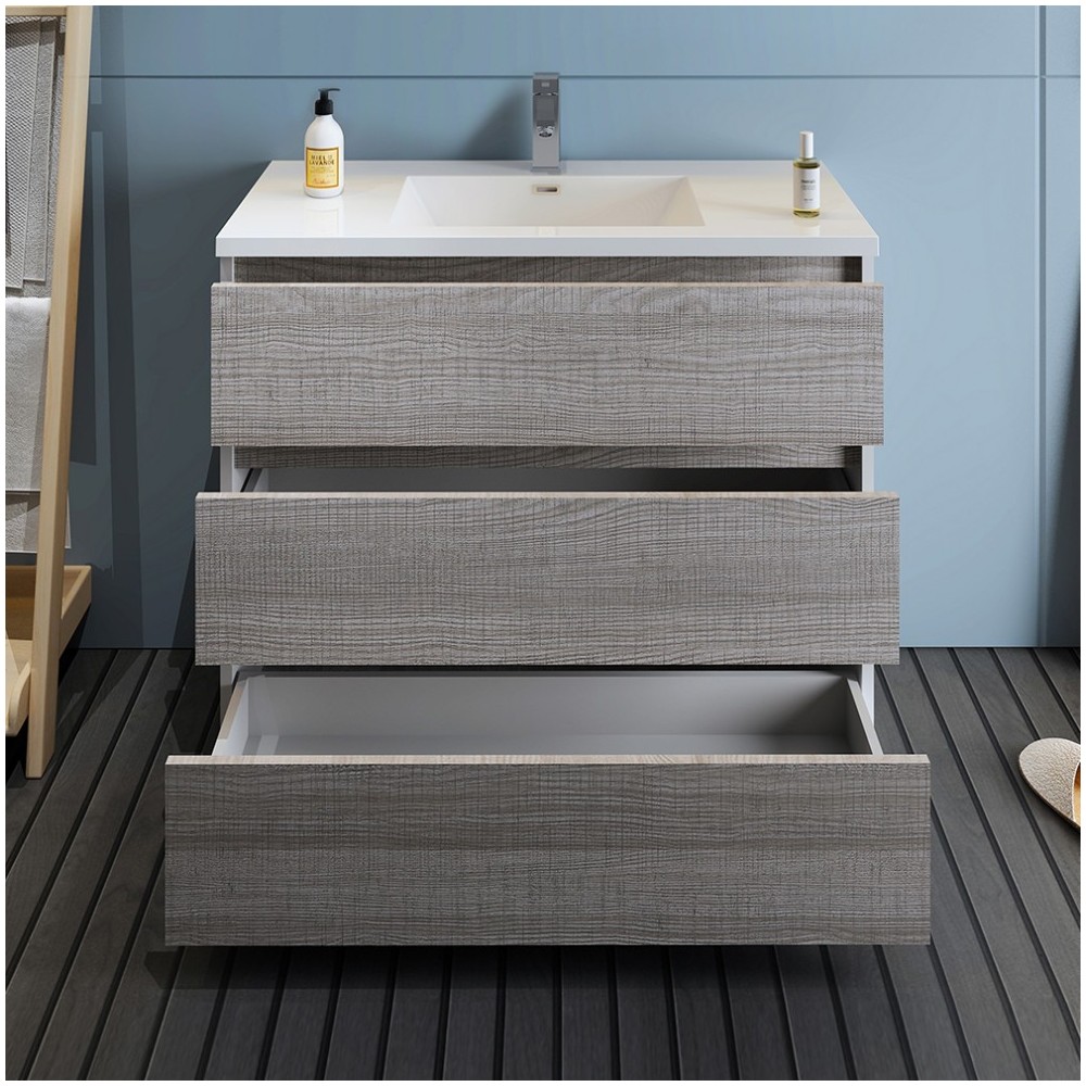 42 Glossy Ash Gray Free Standing Modern Bathroom w/ Integrated Sink