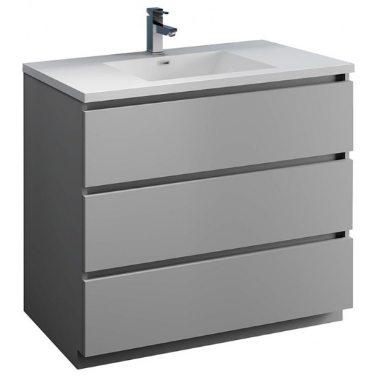 Fresca Lazzaro 42" Gray Free Standing Modern Bathroom Cabinet w/ Integrated Sink