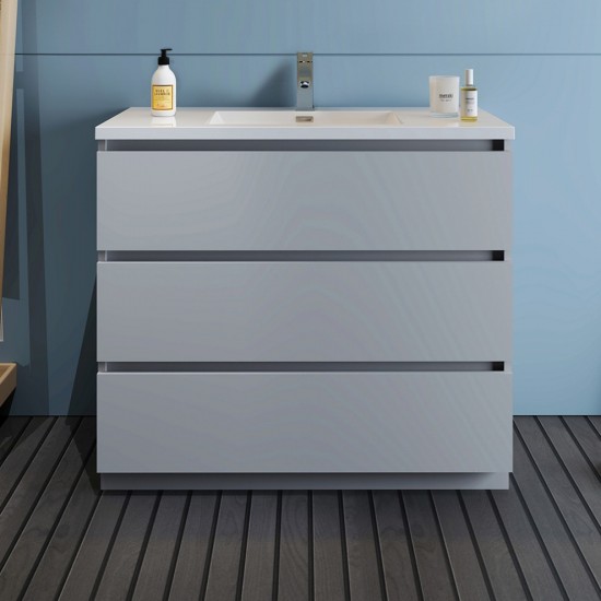 Fresca Lazzaro 42" Gray Free Standing Modern Bathroom Cabinet w/ Integrated Sink