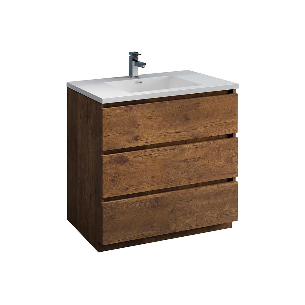 Lazzaro 36" Rosewood Free Standing Modern Bathroom Cabinet w/ Integrated Sink