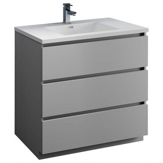 Fresca Lazzaro 36" Gray Free Standing Modern Bathroom Cabinet w/ Integrated Sink