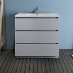 Fresca Lazzaro 36" Gray Free Standing Modern Bathroom Cabinet w/ Integrated Sink