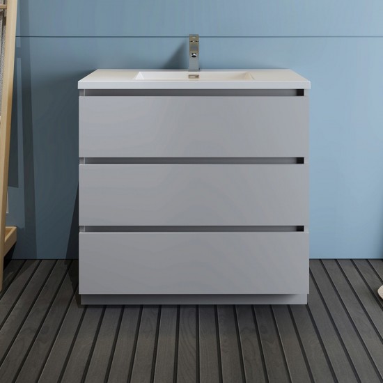 Fresca Lazzaro 36" Gray Free Standing Modern Bathroom Cabinet w/ Integrated Sink