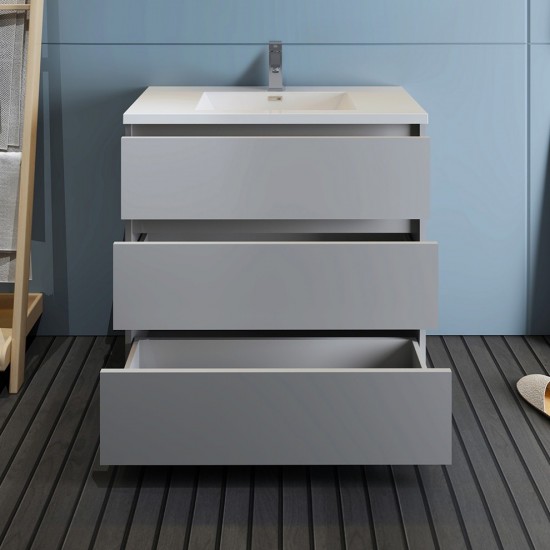 Fresca Lazzaro 36" Gray Free Standing Modern Bathroom Cabinet w/ Integrated Sink