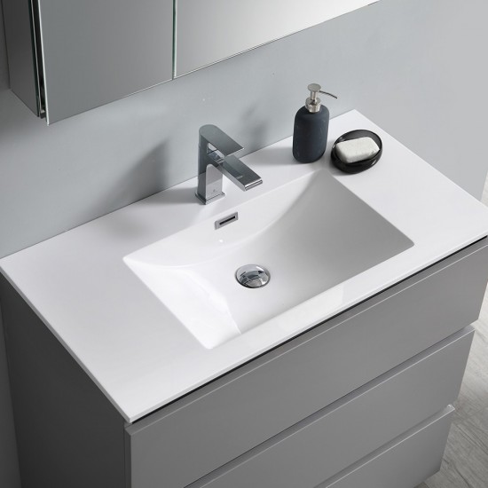 Fresca Lazzaro 36" Gray Free Standing Modern Bathroom Cabinet w/ Integrated Sink