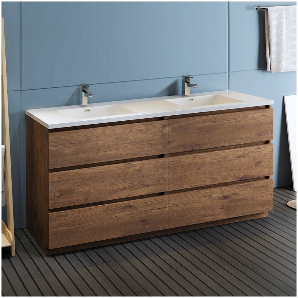 72 Rosewood Free Standing Modern Bathroom w/ Integrated Double Sink
