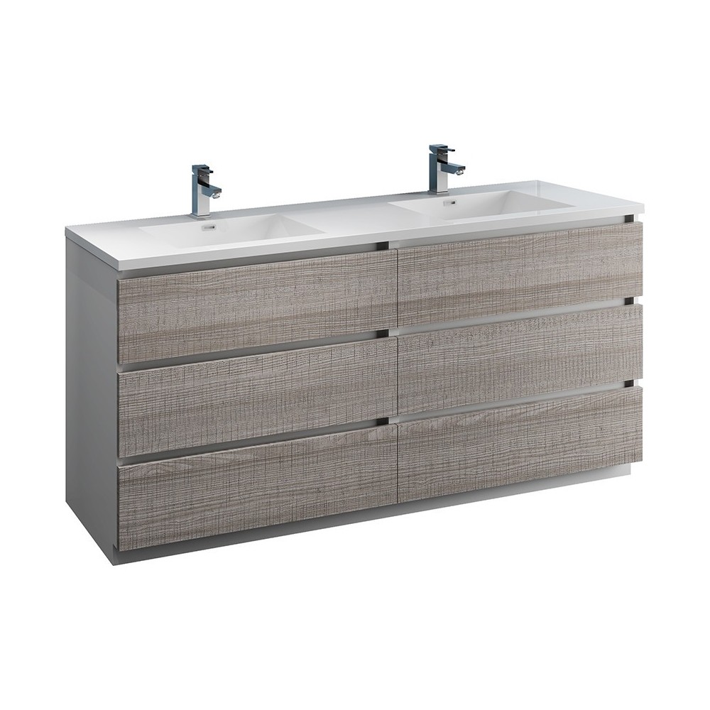72 Ash Gray Free Standing Modern Bathroom Cabinet w/ Integrated Double Sink 72 Ash Gray Free Standing Modern Bathroom Cabinet w/ Integrated Double Sink