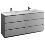 Lazzaro 72" Gray Free Standing Modern Bathroom Cabinet w/ Integrated Double Sink