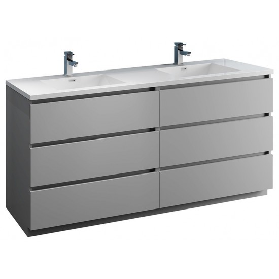 Lazzaro 72" Gray Free Standing Modern Bathroom Cabinet w/ Integrated Double Sink