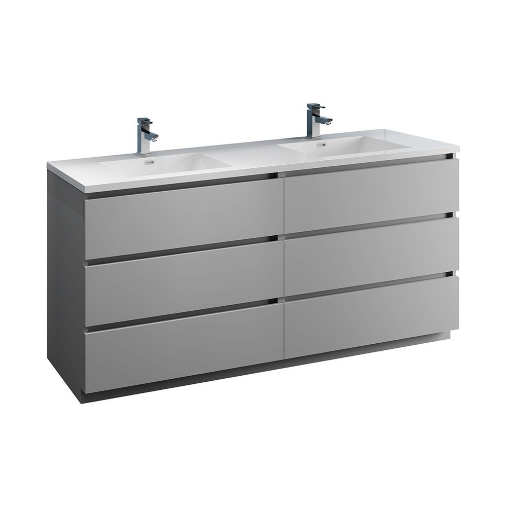 Lazzaro 72" Gray Free Standing Modern Bathroom Cabinet w/ Integrated Double Sink