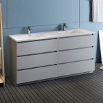 Lazzaro 72" Gray Free Standing Modern Bathroom Cabinet w/ Integrated Double Sink