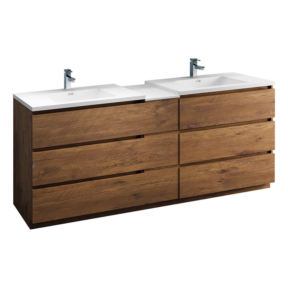 84 Rosewood Free Standing Double Sink Bathroom Cabinet w/ Integrated Sinks