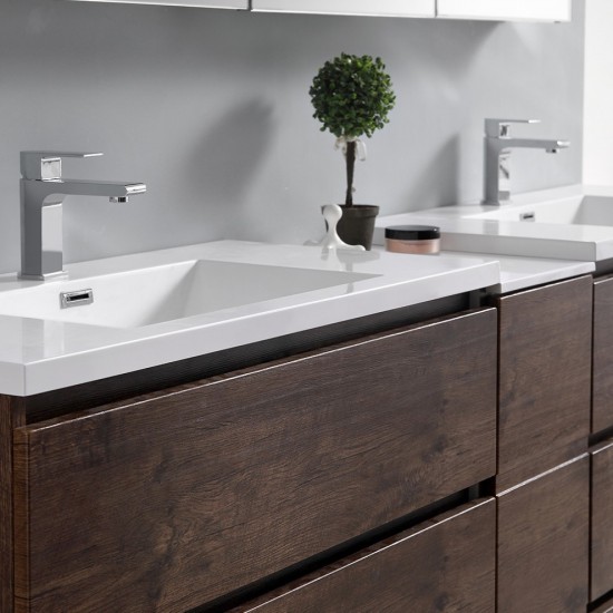 84 Rosewood Free Standing Double Sink Bathroom Cabinet w/ Integrated Sinks