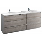 84 Gray Free Standing Dbl Sink Modern Bathroom Cabinet, Integrated Sinks, Senza