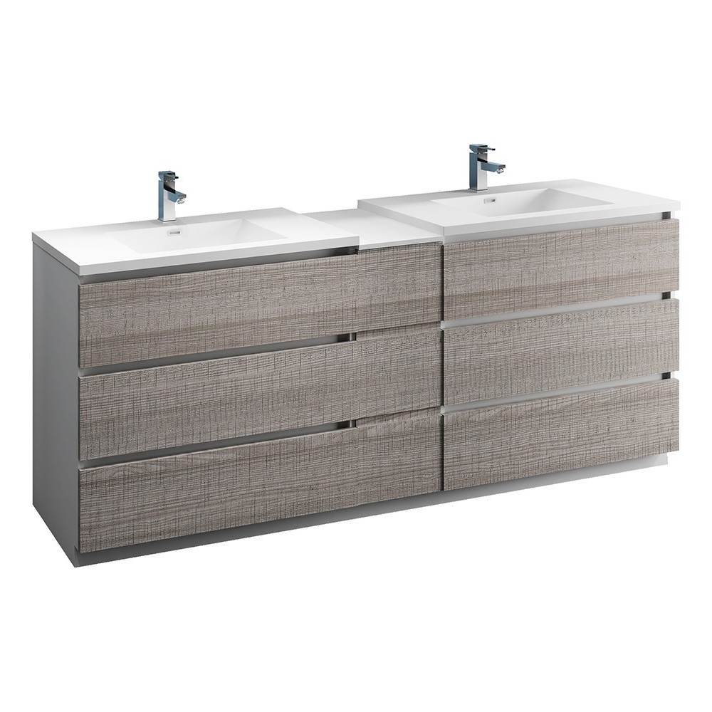 84 Gray Free Standing Dbl Sink Modern Bathroom Cabinet, Integrated Sinks, Senza 84 Gray Free Standing Dbl Sink Modern Bathroom Cabinet, Integrated Sinks, Senza