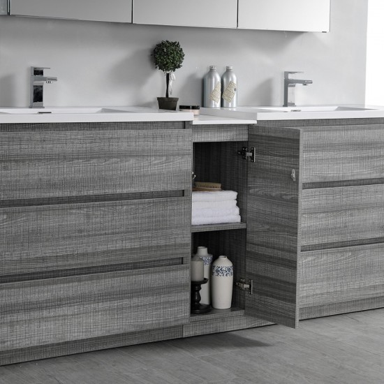 84 Gray Free Standing Dbl Sink Modern Bathroom Cabinet, Integrated Sinks, Senza