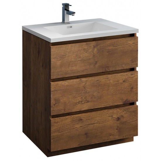 Lazzaro 30" Rosewood Free Standing Modern Bathroom Cabinet w/ Integrated Sink