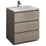 Lazzaro 30" Gray Wood Free Standing Modern Bathroom Cabinet w/ Integrated Sink