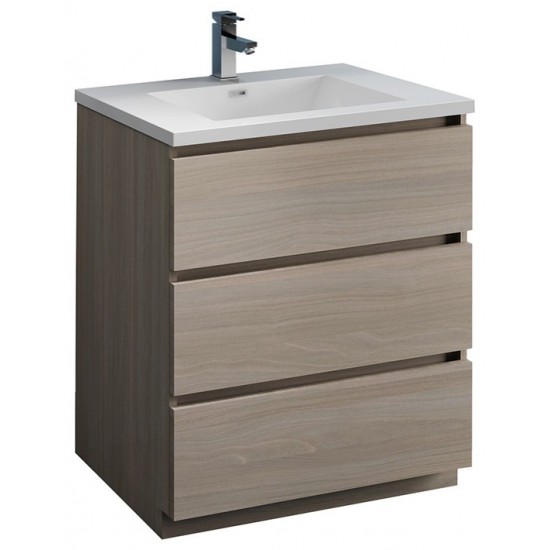 Lazzaro 30" Gray Wood Free Standing Modern Bathroom Cabinet w/ Integrated Sink