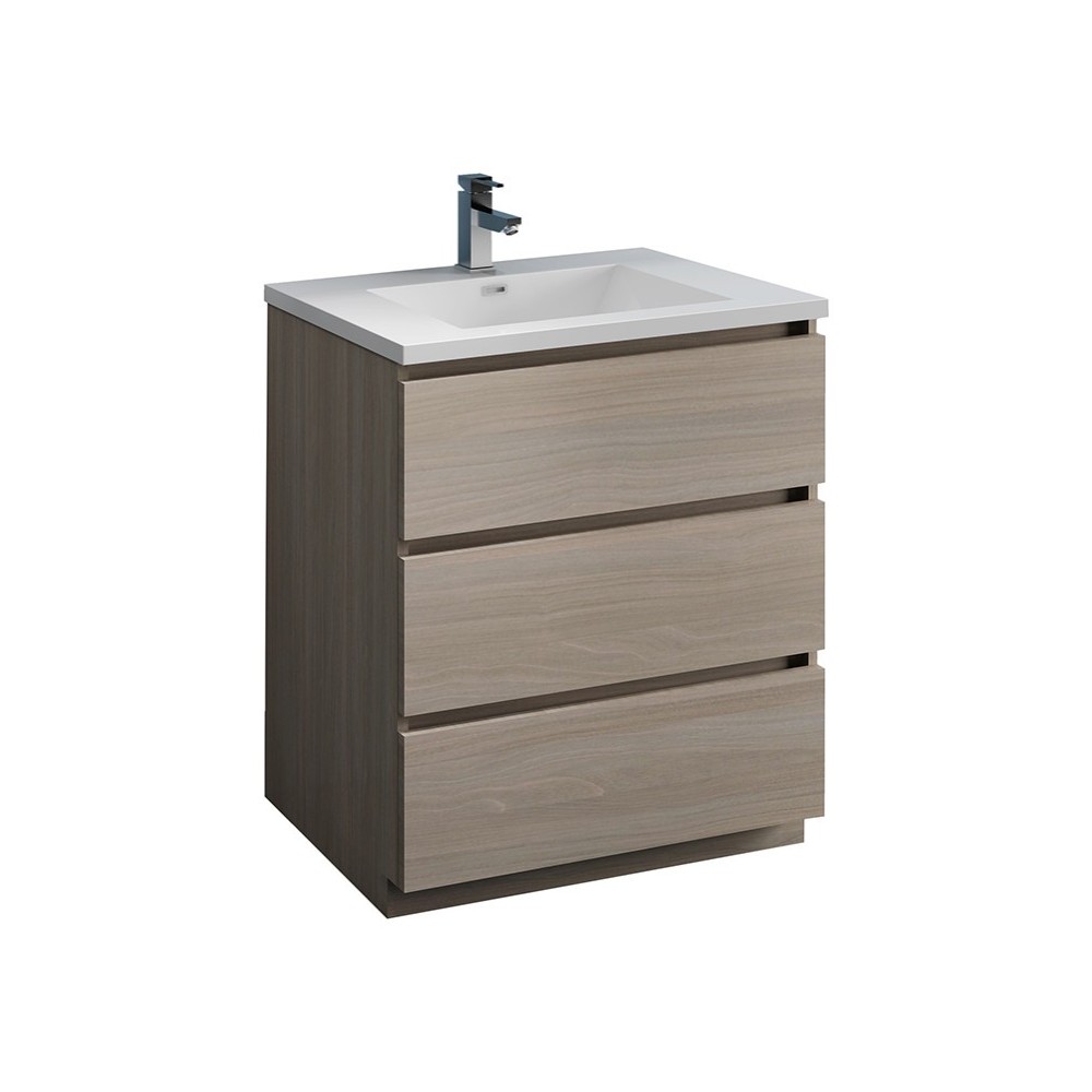 Lazzaro 30" Gray Wood Free Standing Modern Bathroom Cabinet w/ Integrated Sink