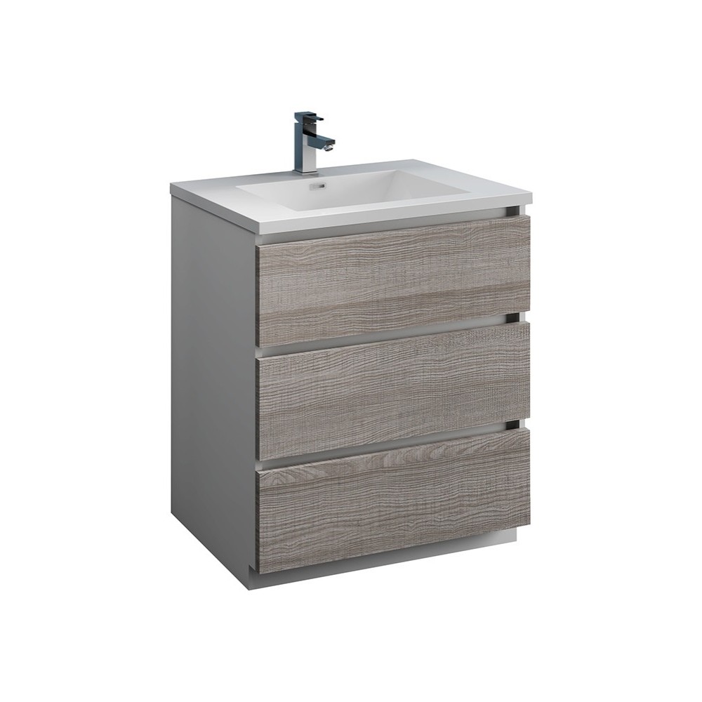 30 Glossy Ash Gray Free Standing Modern Bathroom Cabinet w/ Integrated Sink 30 Glossy Ash Gray Free Standing Modern Bathroom Cabinet w/ Integrated Sink